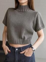 Shein Dazy Kötött Póló, szürke, rövid ujjú, Size 36, poliészter