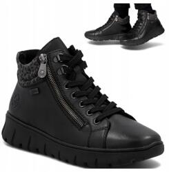 RIEKER Női Bőr Félcipő, Size 40, fekete, cipzáras, platform talp (Rieker N1305-00)
