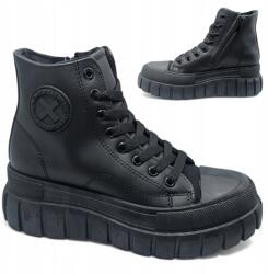 News Női Bokacsizma, Size 39, fekete, ökológiai bőr, fűzős (News 25SP26-9152-BLACK)