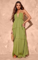 Prettylittlething Ruha, Maxi, fodros, vállpántos, Size 34, pamut, zöld