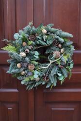  Karácsonyi Koszorú, nemesfenyő, Size 40cm, kézzel készített, karácsonyi dekoráció (Wianek z żywej jodły Nobilis)