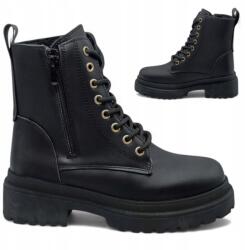 News Női Bokacsizma, fekete, Size 37, fűzős, cipzáras, ökológiai bőr (News 22BT26-5020 Black)