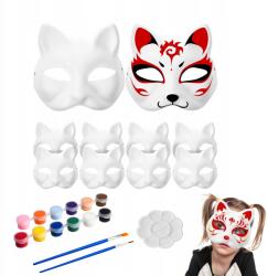  10 db Macska Maszk, DIY, üres, festhető, 2 doboz festék, ecset (6977652562085)