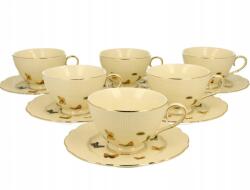 Duo Pillangós csészealj szett, 6 darabos, krémszínű porcelán, arany elemekkel (2080)