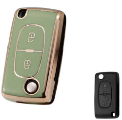  Peugeot bicskakulcs 2 gombos TPU tok zöld arany (TCI001AZO)
