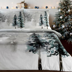 Takoy Karácsonyi pamut szatén ágyneműhuzat 140x200 cm világosszürke, fehér téli táj FOREST mintával