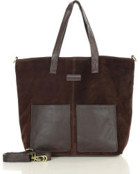 Marco Mazzini Nagyméretű velúr shopper zsebekkel | sötétbarna