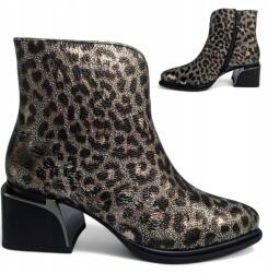 S. Barski Női Bőrcsizmák, Size 38, fekete, arany metál, cipzáras, bőr, 6cm sarok (Barski CR52-622)