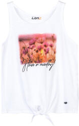Losan tricou pentru fete cu model floral cu bretele tricotate în față alb (13784C)