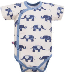 EEVI Body bebe băieți , mânecă scurtă, alb-bleu cu elefanti, 56-62 model elefant brut/albastru (1472E2)
