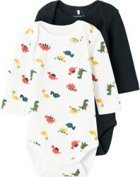 NAME IT Set 2 body cu mânecă lungă băieti alb/ verde cu dinozauri, 50/98 Schiuri, alb/Bright White (13AE5B)