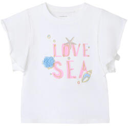 NAME IT Tricou fete cu volane, mâneci scurte, alb/roz/verde Sea Love, 92/128 roz (1467DB)