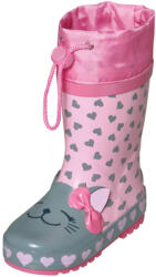 Playshoes Cizme de cauciuc copii, fete, pisicuta si inimioare, roz-gri, captuseala cu snur, 20/33 roz deschis/ 14 (12EE3E)