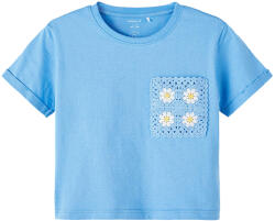 NAME IT Tricou fete, mânecă scurtă, buzunar croșetat orange/blue, flori, 116/164 piersică (13807E)