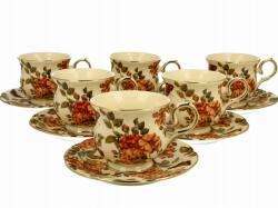 Duo Herbal Rose 6 darabos csészealj szett, New Bone China porcelán, arany részletekkel (2056)