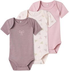 NAME IT Set 3 body fete cu mâneca scurta, roz/mov/crem, 50/98 trandafir, mov / roz deschis (1443A5)