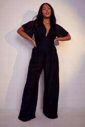 Boohoo Texturált V-nyakú overall, fekete, Size 54, 100% Poliészter