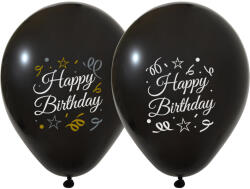Balonevi lufi, 12" 30cm, 50db/cs, Happy Birthday, Fekete Sparkling Confetti (LUFI231589)