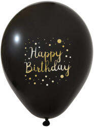 Balonevi lufi, 12" 30cm, 50db/cs, Happy Birthday, Fekete Arany felirat (LUFI154711)