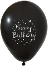 Balonevi lufi, 12" 30cm, 50db/cs, Happy Birthday, Fekete Ezüst felirat (LUFI913737)