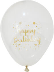 Balonevi lufi, 12" 30cm, 50db/cs, Happy Birthday, Átlátszó, Arany felirat (LUFI236833)