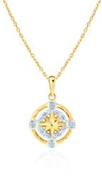 SAVICKI Colier roză a vânturilor din aur 585 cu diamante albe 0.03 ct 42 cm