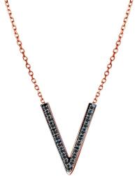 SAVICKI Colier literă V din aur roz 585 cu diamante negre 0.07 ct 42 cm