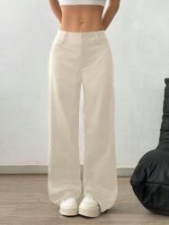 Shein bézs L-es széles szárú női nadrág, 100% poliészter