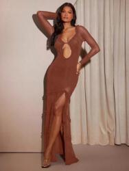 Shein KC64105 Shein Barna Maxi Ruha Fodrokkal, Kivágott (45) L