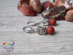 Kristály Jóga Shop Matt vörösjáspis 8 mm-es ásvány fülbevaló, Buddhával
