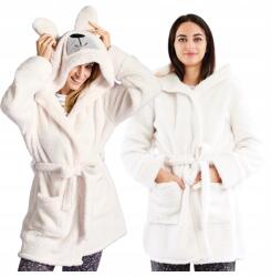  Női köntös, fehér, Teddy Bear fülekkel, zsebes, Size S/M, 100% poliészter