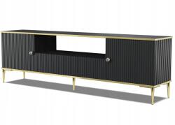 Homlando RTV szekrény, Petra, 180cm, 2D1S, fekete matt, arany lábak, fém (PETRA_TV_STAND_180_2D1S_BLACK_MAT_GOLD_LEGS)
