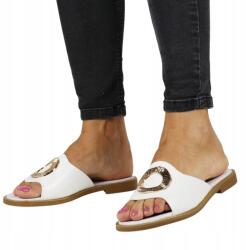 Filippo Fehér Lapos Papucs, Size 41, ökológiai bőr, természetes bőr talpbetét (6906 BIAŁE)