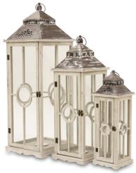 Domdekoracji 3 db-os fa lámpás szett, szürke-barna, vintage stílusú (108679)