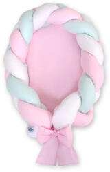 My Sweet Baby 2 az 1-ben fonott babafészek, fehér, rózsaszín és menta, matraccal, 180cm fonott ágyvédő