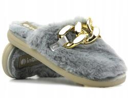 Inblu Női Házipapucs, szürke, műszőrme, szövet, meleg, benti cipő (EK-06)