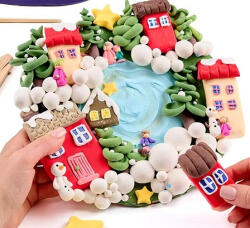 OKTO Set de creatie senzoriala 3D, cu argila, Iarna pe ulita, 16x16 cm (OK20046)