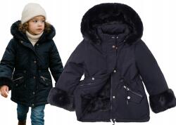  Téli parka kabát lányoknak meleg sötétkék szőrme kapucnis 12 152 (MI-01B)