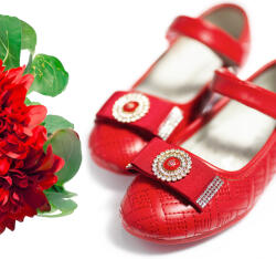 Apawwa piros balerinacipő, Size 28, bőr talpbetét, strasszköves (268)