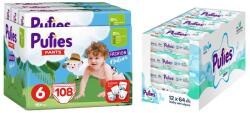 pufies Пелени гащи Pufies Fashion & Nature - Размер 6, 15+ kg, 108 броя + мокри кърпи Pufies Clean Care - 12 x 64 броя (3800024036132+13800024027540) - baby