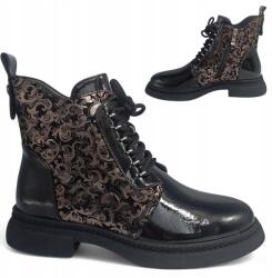 S. Barski bokacsizma, Size 36, fekete, lakk bőr, bélelt, cipzáras, fűzős (Barski CR52-611)