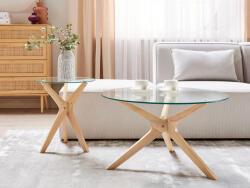 MAXISHOP Italia Collection Set de 2 mese de cafea VALLEY Sticla securizata Maro deschis (487084) Masa de cafea