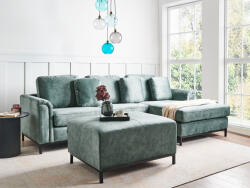 MAXISHOP Italia Collection Coltar cu 5 locuri OSLO Catifea Albastru verzui cu otoman Stanga (595560) Canapea