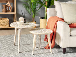 MAXISHOP Italia Collection Set de 2 mese laterale HURSI Lemn de mango Maro Alb (484657)