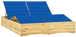 vidaXL impregnált fenyőfa kétszemélyes napozóágy királykék párnákkal (3065994)