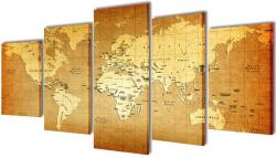 vidaXL Nyomtatott vászon falikép szett Világtérkép 200 x 100 cm (241597)