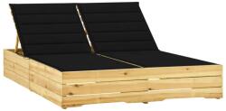 vidaXL impregnált fenyőfa kétszemélyes napozóágy fekete párnákkal (3065976)