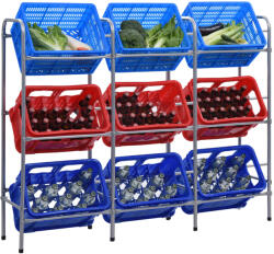 vidaXL ezüstszínű acél tárolópolc 9 ládához 145 x 33 x 116 cm (285214)