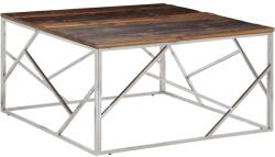 vidaXL ezüstszínű rozsdamentes acél és tömör talpfa dohányzóasztal (349957)