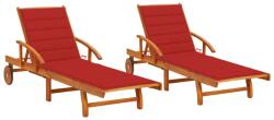 vidaXL 2 db tömör akácfa napozóágy párnákkal (3077336)
